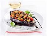 Stuffed aubergine with vegetables and meatballs