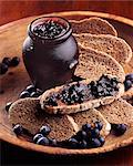 Blueberry jam on black bread