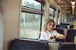 Woman checking time on her watch while travelling in train