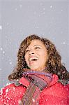 Woman laughing in the snow