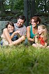 Happy family in forest