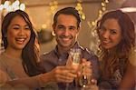 Portrait smiling friends toasting wine glasses