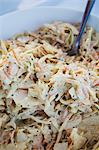 Close up of a bowl of coleslaw.