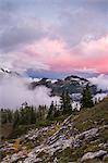 Clouds on snow covered mountains, Mount Baker, Washington, USA