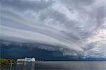 Laminar arcus cloud (shelf cloud) produced by a summer storm, over Cape Canaveral Hospital and the Banana River Lagoon moving toward Cocoa Beach, Florida