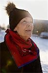 Portrait of senior woman in winter