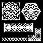 Vector set of traditional Celtic symbols, knots, braids isolated on black