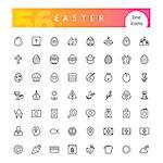 Set of 56 Easter line icons suitable for gui, web, infographics and apps. Isolated on white background. Clipping paths included.
