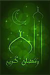 Ramadan greeting card on green  background. Vector illustration. Ramadan Kareem means Ramadan is generous.