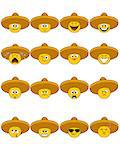 Vector illustration of a sixteen faces in sombrero