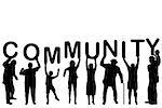 Community concept with people silhouettes holding letters with word COMMUNITY
