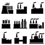 Industrial buildings and factories icon set