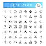 Set of 56 religion line icons suitable for gui, web, infographics and apps. Isolated on white background. Clipping paths included.
