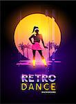 A women dancer against a retro glitch sunset. Vector illustration