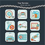 Vector thin line pictogram symbols of car service - tire service, car wash, tow truck, etc.