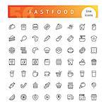 Set of 56 fastfood line icons suitable for web, infographics and apps. Isolated on white background. Clipping paths included.