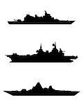 Vector illustration of a three warship silhouette