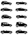 Vector illustration of a ten cars silhouettes