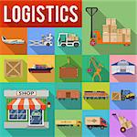 Cargo Transport, Packaging, shipping, delivery and logistics flat Icons Set with Truck, air cargo, Train, Shipping with Long Shadows. isolated vector illustration