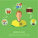 Soccer Concept with flat icons player, ball, scoreboard and award. isolated vector illustration