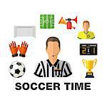 Soccer and Football concept with flat icons Referee, Ball, stadium and Trophy, isolated vector illustration
