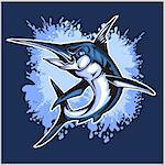 Realistic blue Marlin fish - vector illustration on blue.