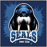 Vector Walrus logo template on blue background for sport teams, business etc.