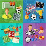 Soccer square banners set with flat icons referee, championship, player and trophy. vector illustration