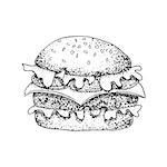 Dotwork Fast Food Burger. Vector Illustration of Hamburger. Hand Drawn Sketch.