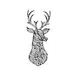 Doodle Deer Silhouette. Vector Illustration of Boho Style T-shirt Design. Tattoo Hand Drawn Sketch. Reindeer with Antlers.
