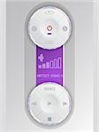 Compact audio control panel design in white with purple lcd