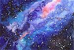 Space abstract hand painted watercolor background. Texture of night sky. Milky way. Hand draw painted galaxy with stars.