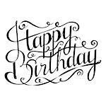 Happy birthday inscription. Greeting card with calligraphy. Hand drawn design. Black and white. Usable as photo overlay.