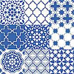 Repetitive wallpaper background inspired by ceramic tiles from Morocco, mosaic with flowers