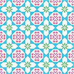 Repetitive wallpaper background inspired by ceramic tiles from Spain, Portugal and Morocco mosaic in blue, pink and green