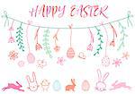 Happy Easter banner with hand drawn vector design elements