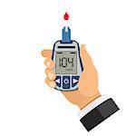 hand holds blood glucose meter. blood sugar level testing, treatment, monitoring and diagnosis of diabetes concept. icon in flat style. isolated vector illustration