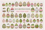 Big vector Easter egg set. 50 Easter hand-drawn decorative ornate egg elements for your design. Gentle colored.