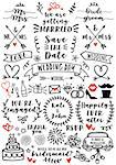 hand drawn wedding doodles and overlays, set of vector design elements