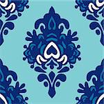 Luxury Damask flower seamless pattern blue background