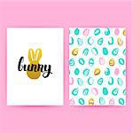 Easter Bunny Hipster Posters. Vector Illustration of Trendy Pattern Design with Handwritten Lettering.