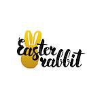 Easter Rabbit Handwritten Calligraphy. Vector Illustration of Lettering Spring Holiday Design Element.