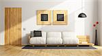 Minimalist living room with white wall and wooden furniture - 3d rendering