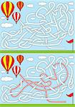 Hot air balloon maze for kids with a solution
