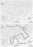 Jellyfish maze for kids with a solution in black and white