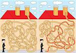 Chimney sweeper maze for kids with a solution