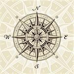 Vintage nautical compass rose in woodcut style. Vector illustration with clipping mask.