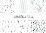 Set of navajo tribal patterns with low poly penguins, polar bears and whales. Vector illustration.