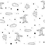 Seamless black and white kids tribal pattern with penguins and ice floes. Vector illustration.