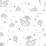 Seamless black and white kids tribal pattern with whales and ice floes. Vector illustration.